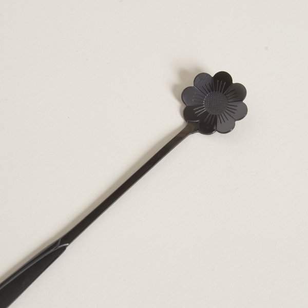 SET X 6 CUCHARAS DE ACERO NEGRO DISEÑO FLOR 18CM