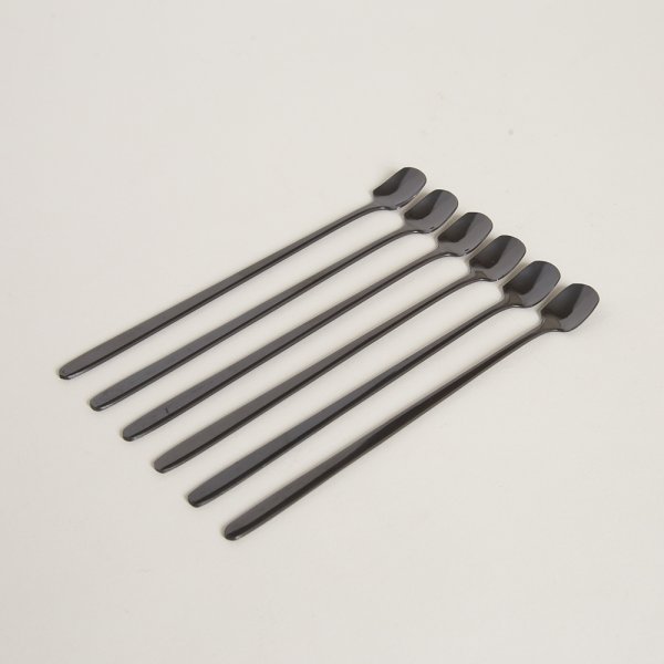 SET X 6 CUCHARAS DE ACERO NEGRO DISEÑO PALA 17CM