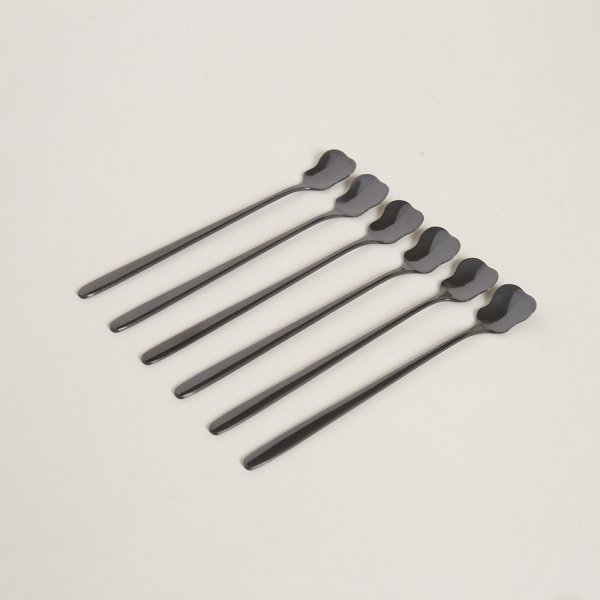 SET X 6 CUCHARAS DE ACERO NEGRO DISEÑO RECTO 15CM