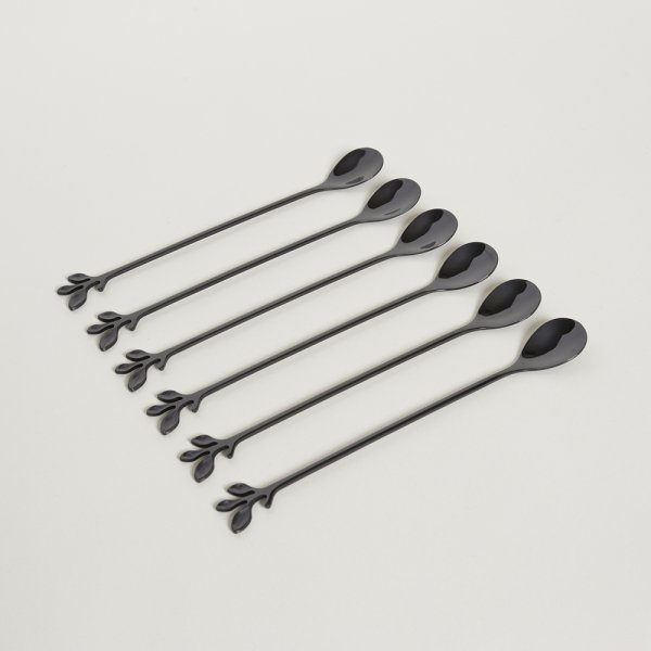 SET X 6 CUCHARAS MILKSHAKE DE ACERO NEGRO STEM  19