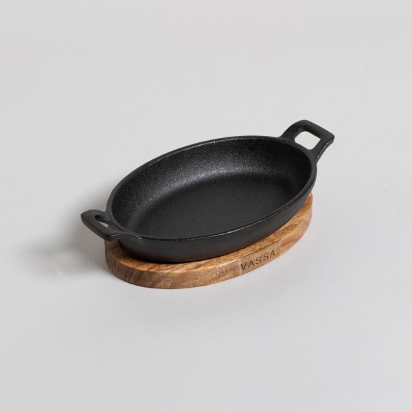 PROVOLETERA OVAL DE HIERRO CON BASE DE ACACIA 22X12 VASSA HOME
