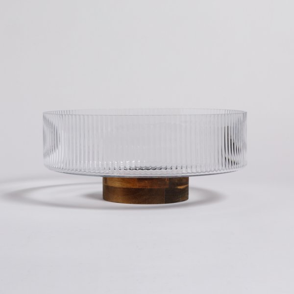 BOWL DE VIDRIO CON BASE DE ACACIA 2,7 L
