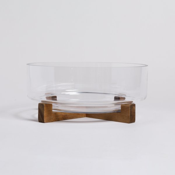 BOWL DE VIDRIO CON BASE DE ACACIA 3,6 L