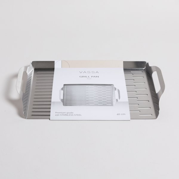 BANDEJA RECTANGULAR PARA PARRILLA DE ACERO INOXIDABLE 40X25 CM VASSA HOME