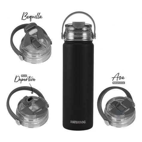 BOTELLA DEPORTIVA AKWA ACERO INOX 650 CC NEGRO WATERDOG