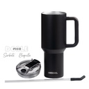 VASO DOBLE PARED NEGRO DE ACERO INOXIDABLE AISI-304 - CON SORBETE REBATIBLE Y MANIJA DESMONTABLE WATERDOG