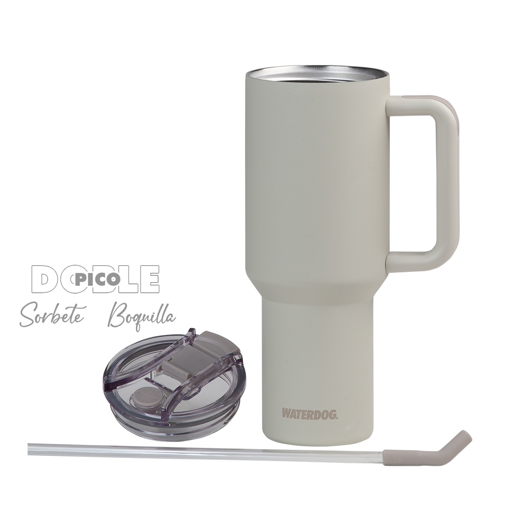 VASO DOBLE PARED BLANCO DE ACERO INOXIDABLE AISI-304 - CON SORBETE REBATIBLE Y MANIJA DESMONTABLE WATERDOG