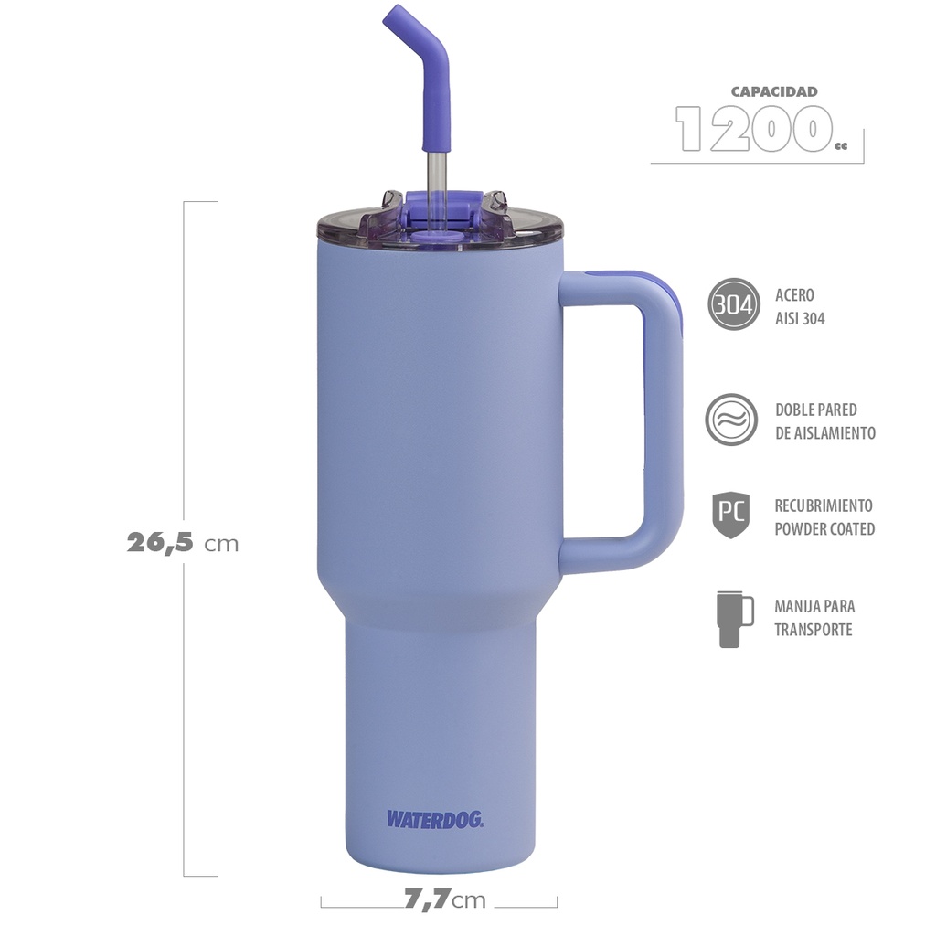VASO DOBLE PARED 1200 CC LAVANDA ACERO INOX WATERDOG