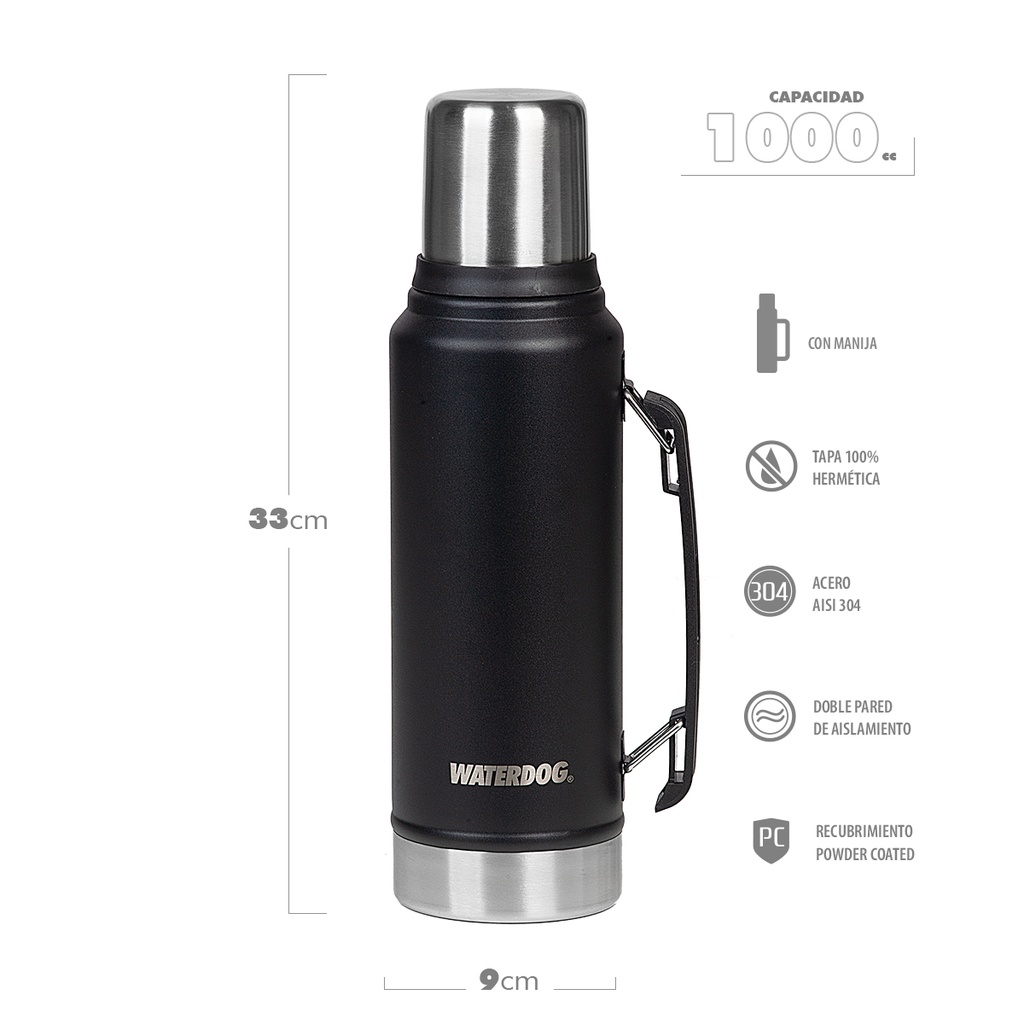 TERMO WATERDOG OMBÚ 1 LT MANIJA PICO CEBADOR NEGRO