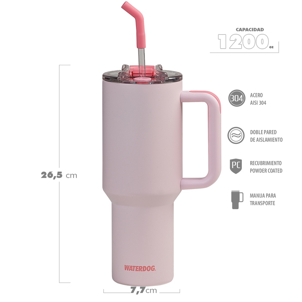 VASO DOBLE PARED 1200 CC ROSA ACERO INOX WATERDOG