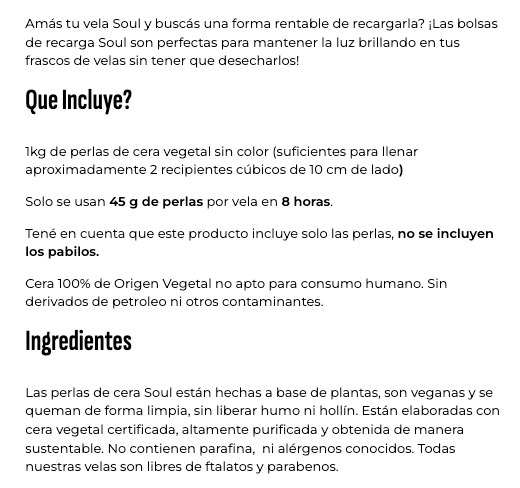 VELAS EN PERLAS BLANCA 1KG SOUL CANDLE