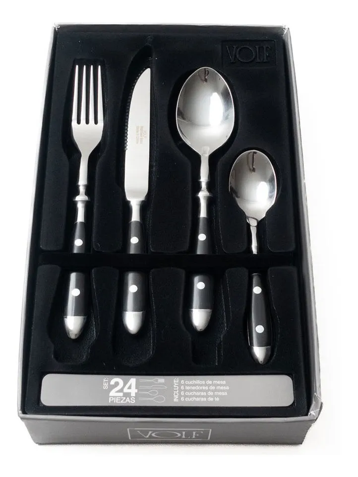 SET CUBIETOS X 24 PIEZAS BISTRO NEGRO ACERO INOXIDABLE VOLF