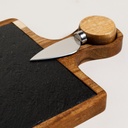 TABLA CUADRADA DE ACACIA Y LAJA CON CUCHILLO PARA