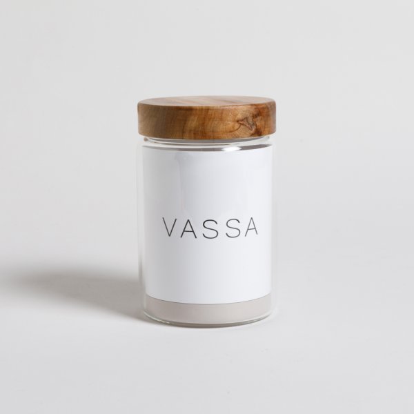 FRASCO REDONDO CON TAPA DE MADERA DE ACACIA 1100 ML VASSA HOME