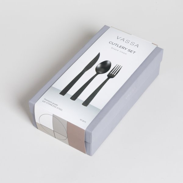 SET DE CUBIERTOS BLACK LINEN X 12 PIEZAS VASSA HOME