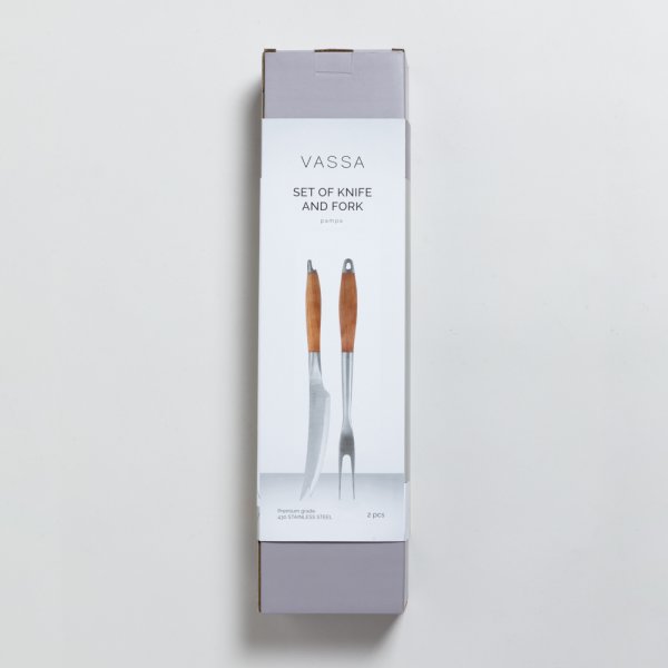 SET DE ASADO DE ACERO INOXIDABLE Y MADERA DE ACACIA VASSA HOME