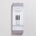 SET DE ASADO Y PINZA DE ACERO INOXIDABLE CON MANGO NEGRO VASSA HOME