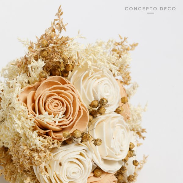 BOUQUET WOOD ROSE CAPUCHINO/CRUDO 25CM