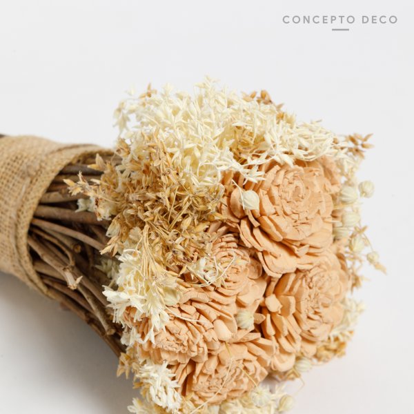 FLORES SECAS BOUQUET S WOOD ROSE CAPUCHINO 18CM