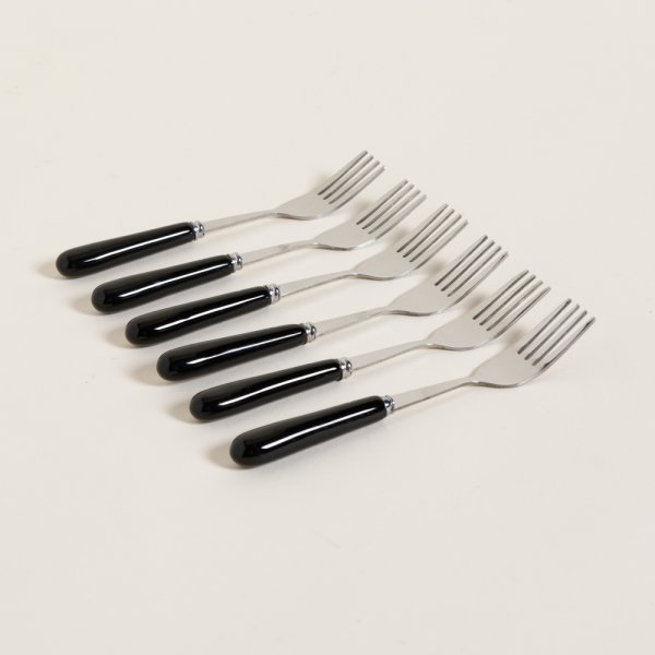 SET X 6 TENEDORES DE ACERO CON MANGO DE CERAMICA NEGRO 14,5 CM