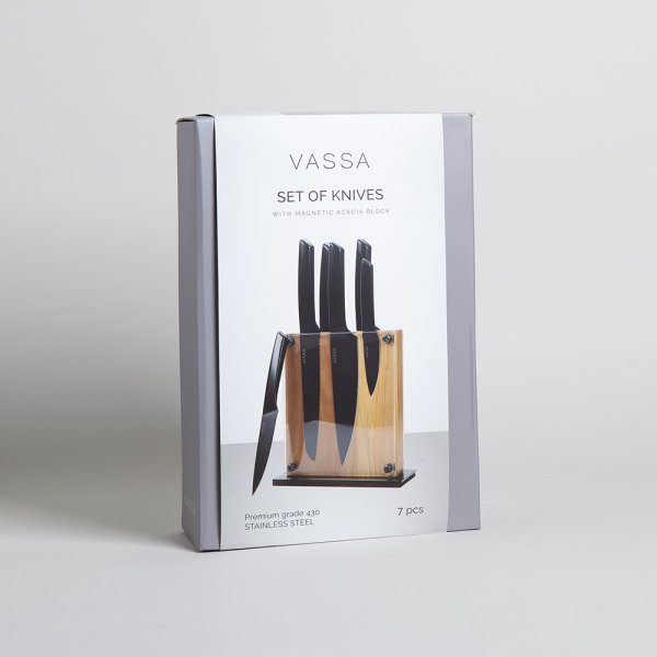 TACO IMANTADO X 5 CUCHIILOS DE ACERO BLACK  VASSA HOME