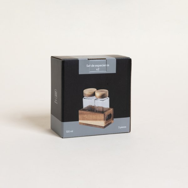 SET X 2 ESPECIEROS DE VIDRIO CON MADERA DE ACACIA