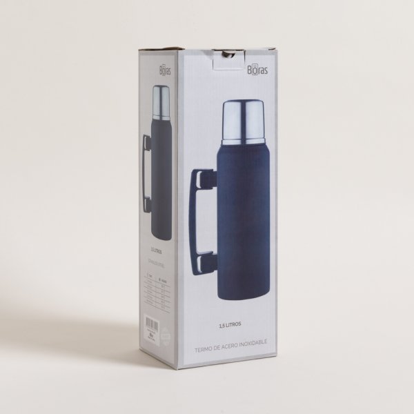 TERMO CAMPING DE ACERO INOXIDABLE NEGRO CON ASA ABATIBLE 1500 ML