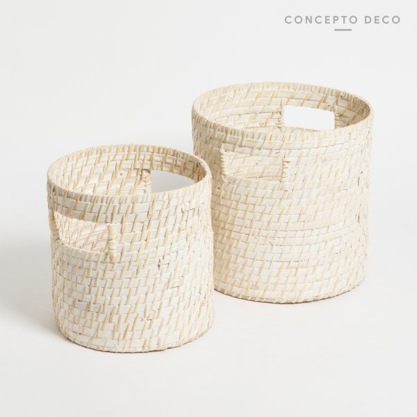 CANASTOS SET X 2 RATTAN G:25X25,5 C:21,5X22 BLANCO