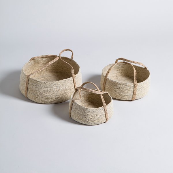 SET X 3 CANASTOS CON MANIJAS KANPUR NATURAL 10X23 CM / 8X18 CM / 7X16 CM VASSA HOME