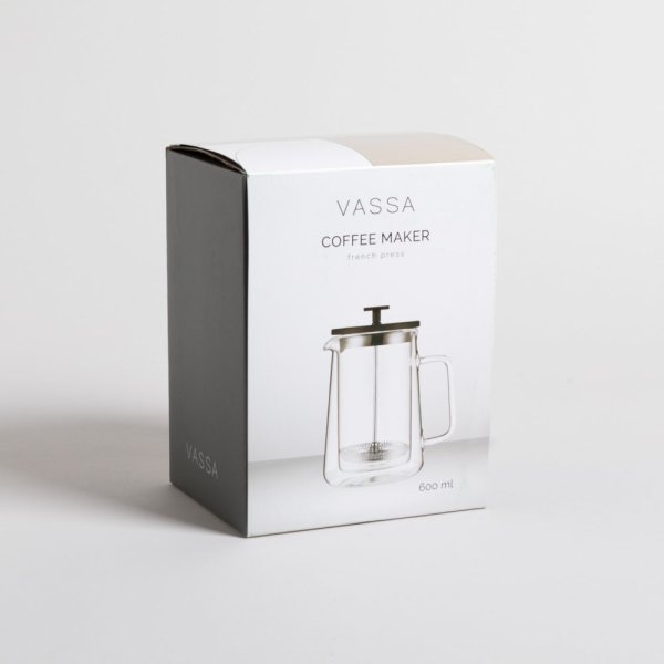 CAFETERA DOBLE VIDRIO CON EMBOLO TAPA BLACK 600 ML