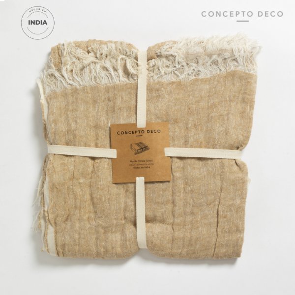 MANTA SOFÁ INDIA ODISHA LINO BEIGE 130X170CM