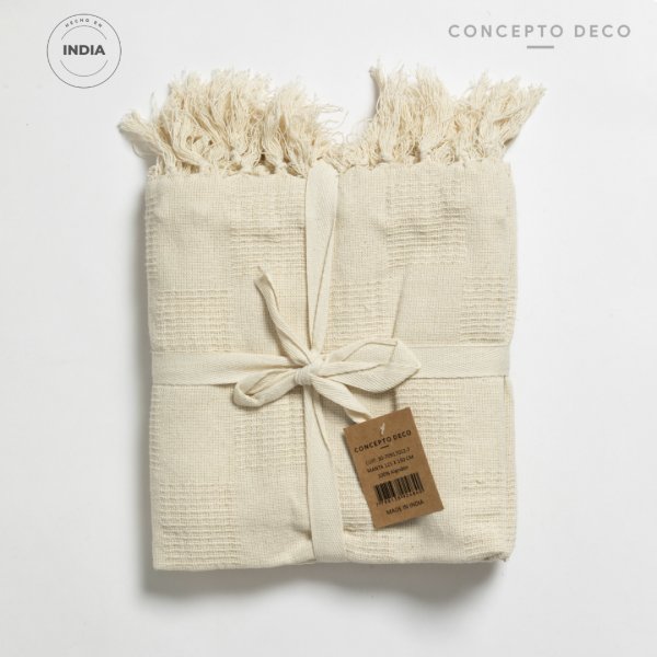 MANTA SOFÁ INDIA JAIPUR WAFFLE ALG CRUDO 125X150CM