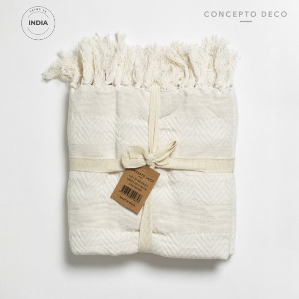 MANTA SOFÁ INDIA JAIPUR WAFFLE ALG BLANCO 125X150CM