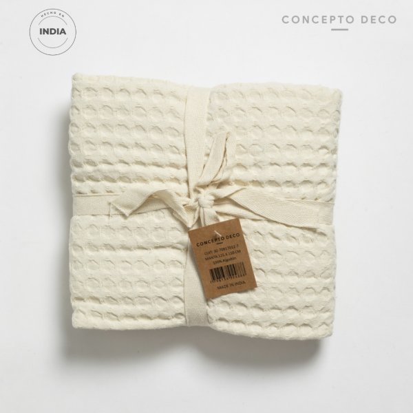 MANTA SOFÁ INDIA NUBRA WAFFLE ALG CRUDO 125X150CM