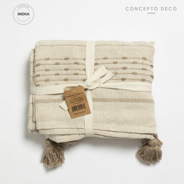 MANTA DE SOFÁ INDIA NAINI CRUDO Y BEIGE 140X180CM
