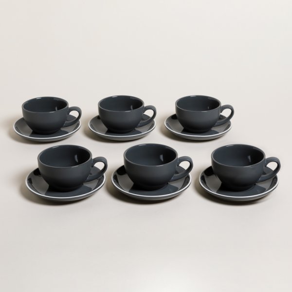 SET X 6 TAZA Y PLATO BARISTA GREY 280 ML