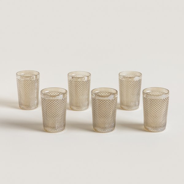 SET X 6 VASOS ALTOS DE VIDRIO DIAMANTE COLOR CHAMP