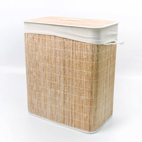 CESTO DE ROPA BAMBOO RECTANGULAR CON DIVISOR BLANCO 52X32X62CM