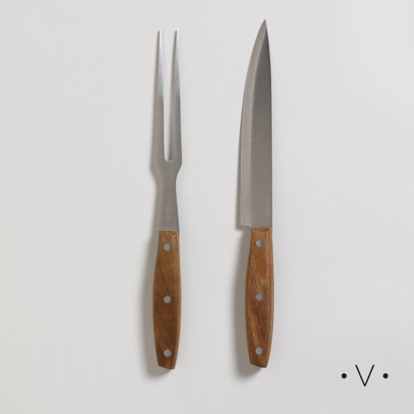 SET DE ASADO ACERO INOXIDABLE MANGO ACACIA VASSA HOME