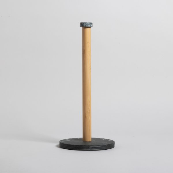 PORTA ROLLO BLACK MARBLE Y BAMBOO 16X35 CM VASSA HOME