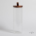 FRASCO REDONDO VIDRIO CON RAYAS Y TAPA ACACIA 1150 ML VASSA HOME