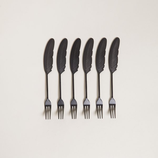 SET X 6 TENEDORES PLUME NEGRO MATE 16 CM