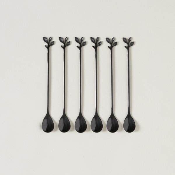 SET X 6 CUCHARAS MILKSHAKE DE ACERO NEGRO STEM  19