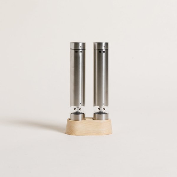 [4113317] SET DE SALERO Y PIMENTERO AUTOMATICO ACERO BASE MADERA
