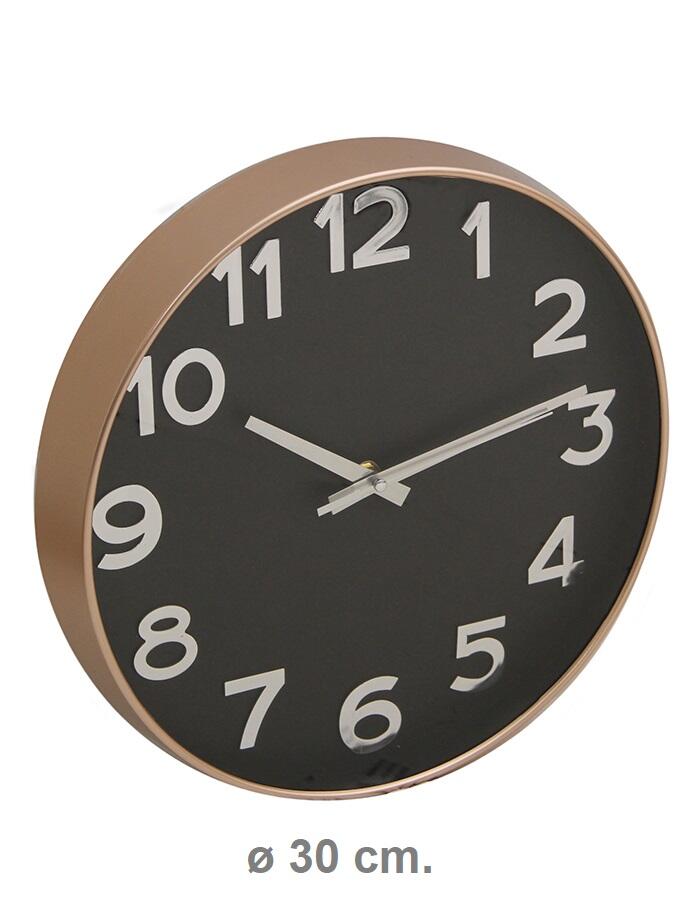 RELOJ DE PARED NEGRO BORDE COBRE 30 CM RL61706