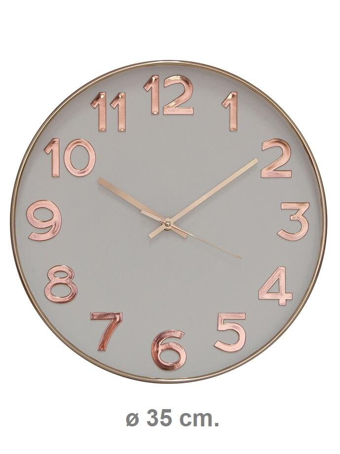 RELOJ DE PARED BLANCO BORDE COBRE 35 CM RL35001