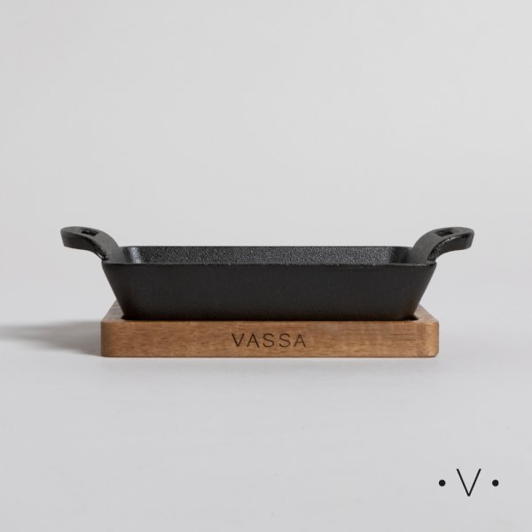 PROVOLETERA RECTANGULAR DE HIERRO CON BASE DE ACACIA 19 X 11 CM VASSA HOME