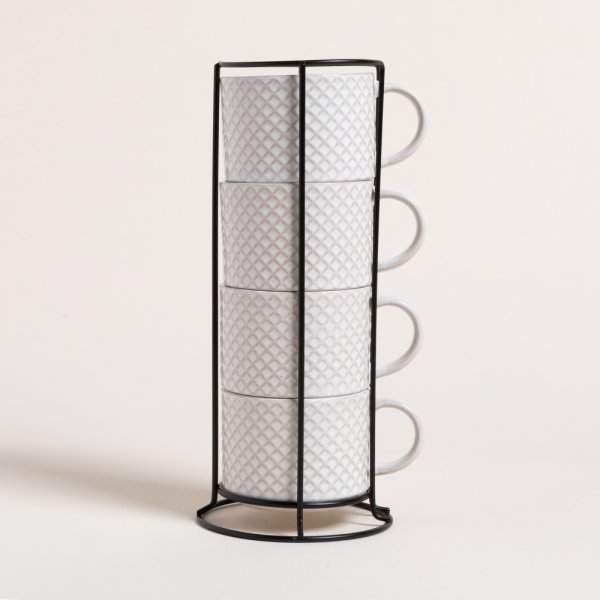 SET X 4 TAZAS RHOMBUSES EN RACK 285 ML