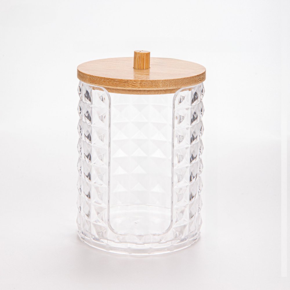 PORTA TOALLAS DESMAQUILLANTES CON CUADRADOS Y TAPA DE BAMBOO 7X11,5CM
