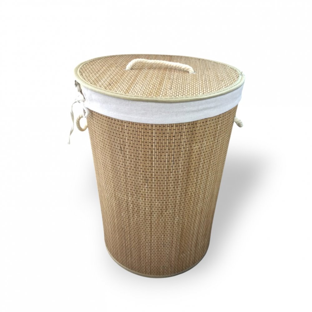 CESTO DE ROPA REDONDO 36X60CM COMBINADO BAMBOO CON HILO NEGRO